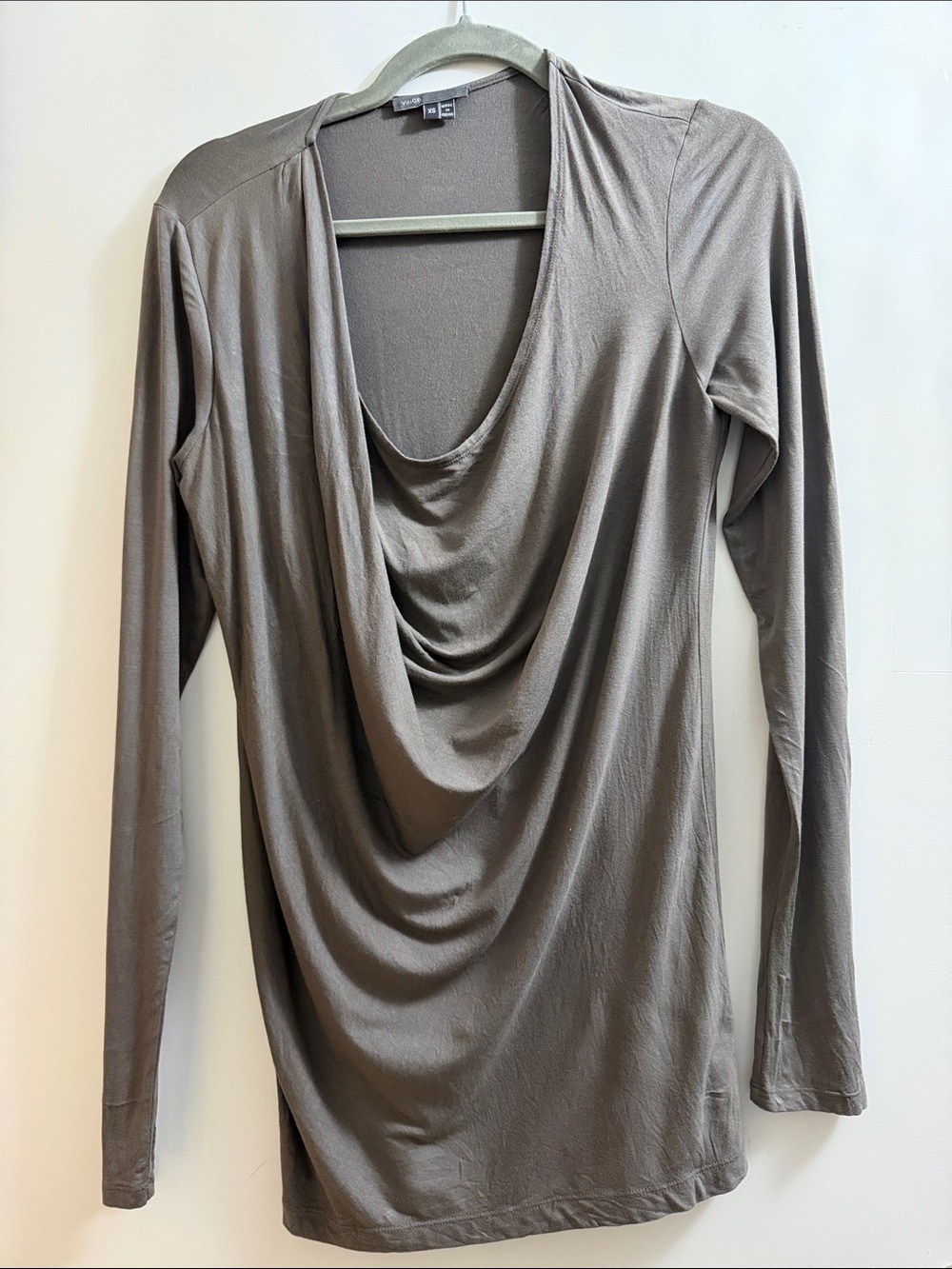 Vince Taupe Draped Cowl Long Sleeve Top